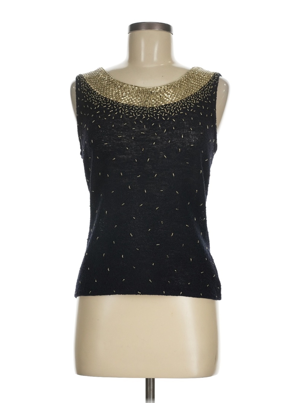 St. John Evening Midnight Blue And Gold Embelished Tank Top Medum